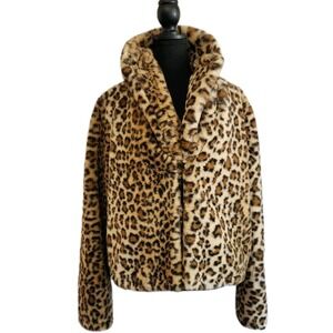 Leopard Faux Fur Coat L Mob Wife Cheetah Animal Print Pink Lining Y2K Glam Party